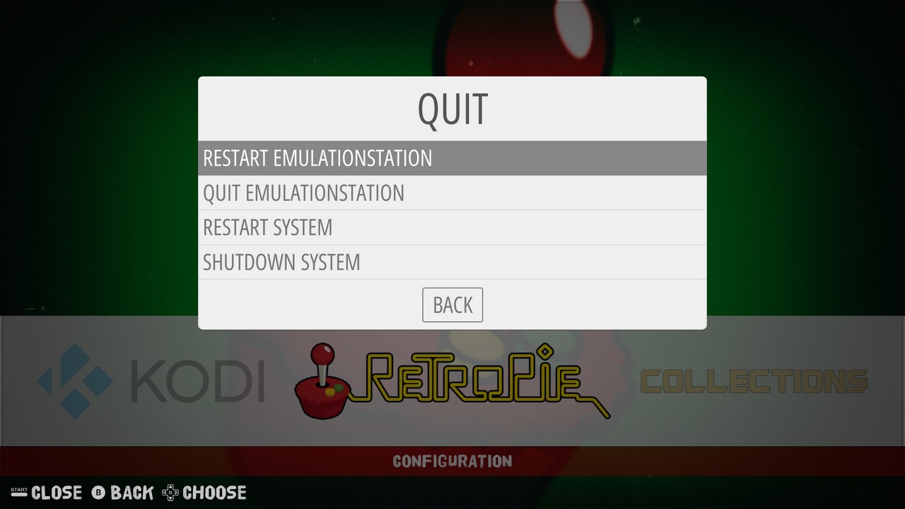 retropi 2.3 emulator start select exit